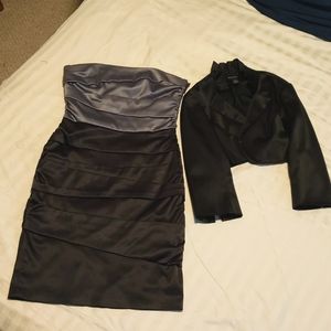 White House Black Market Rouged grey and black dress and bolero jacket